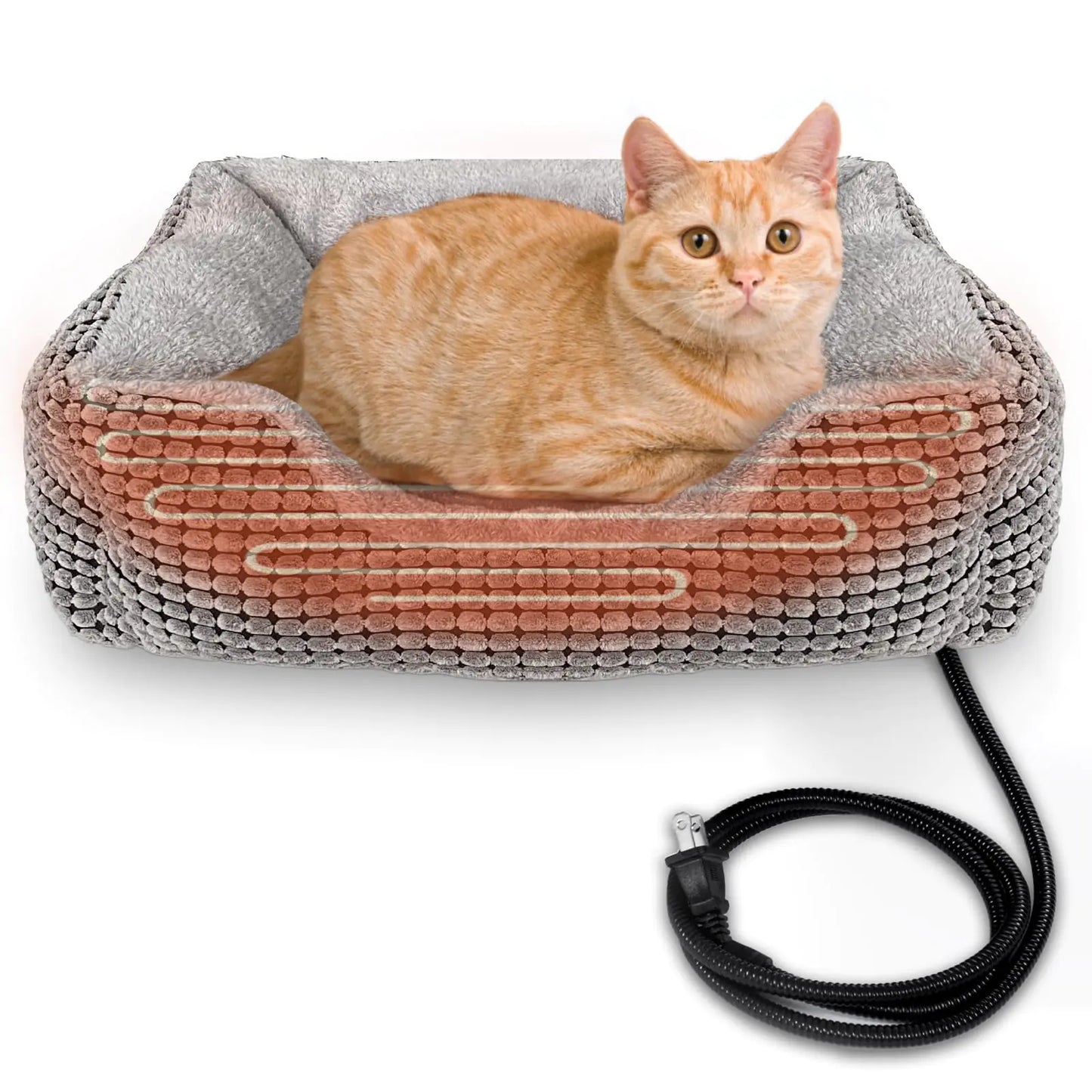 MARUNDA Heated Cats Bed for Indoor Use Electric Cats Heated Bed Pets Heating Bed for Cats and Small Dogs Washable Pets Bed with Automatic Heating Pad (23x20x7 Grey)