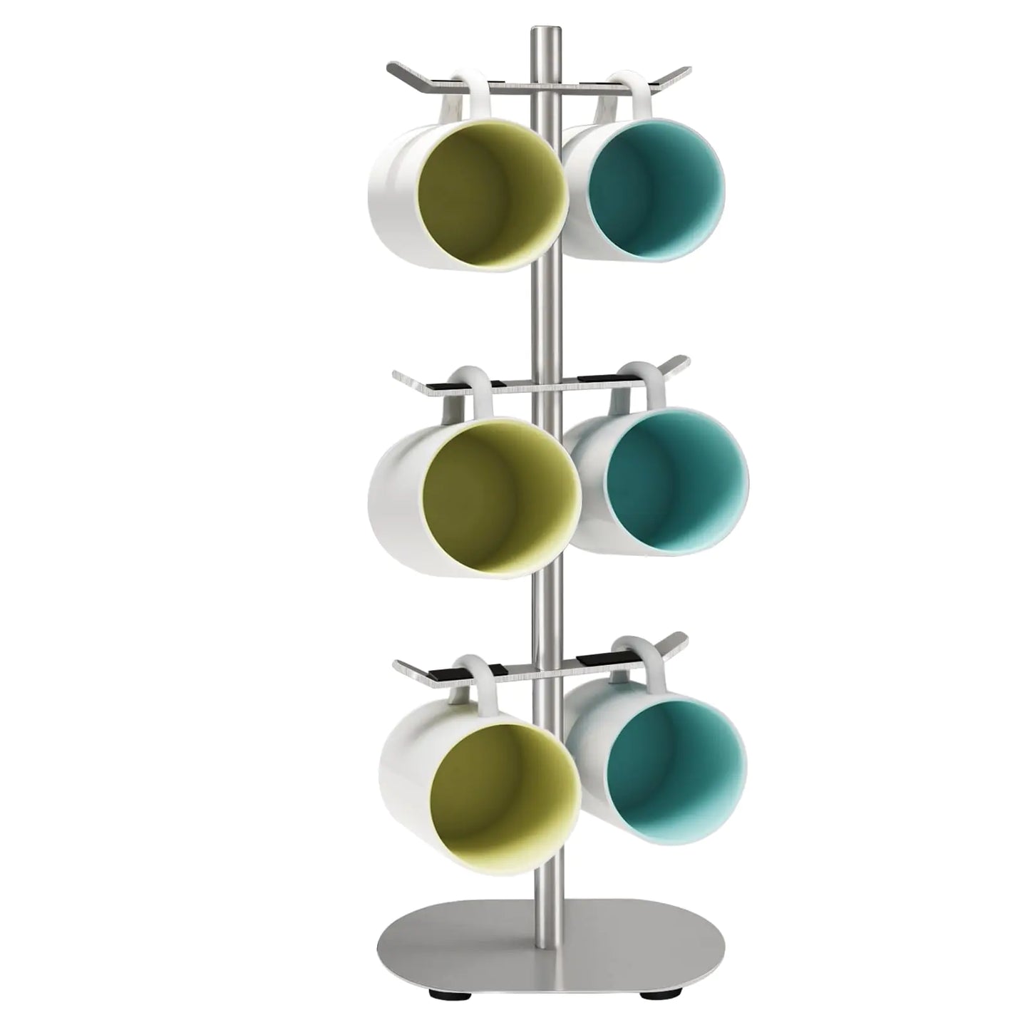 XEENEW Mug Holder Tree Coffee Cup Holder with 6 Hooks Coffee Mug Rack Metal Mug Tree for Counter Mug Holder Stand Coffee Mug Hanger(Brushed Nickel)