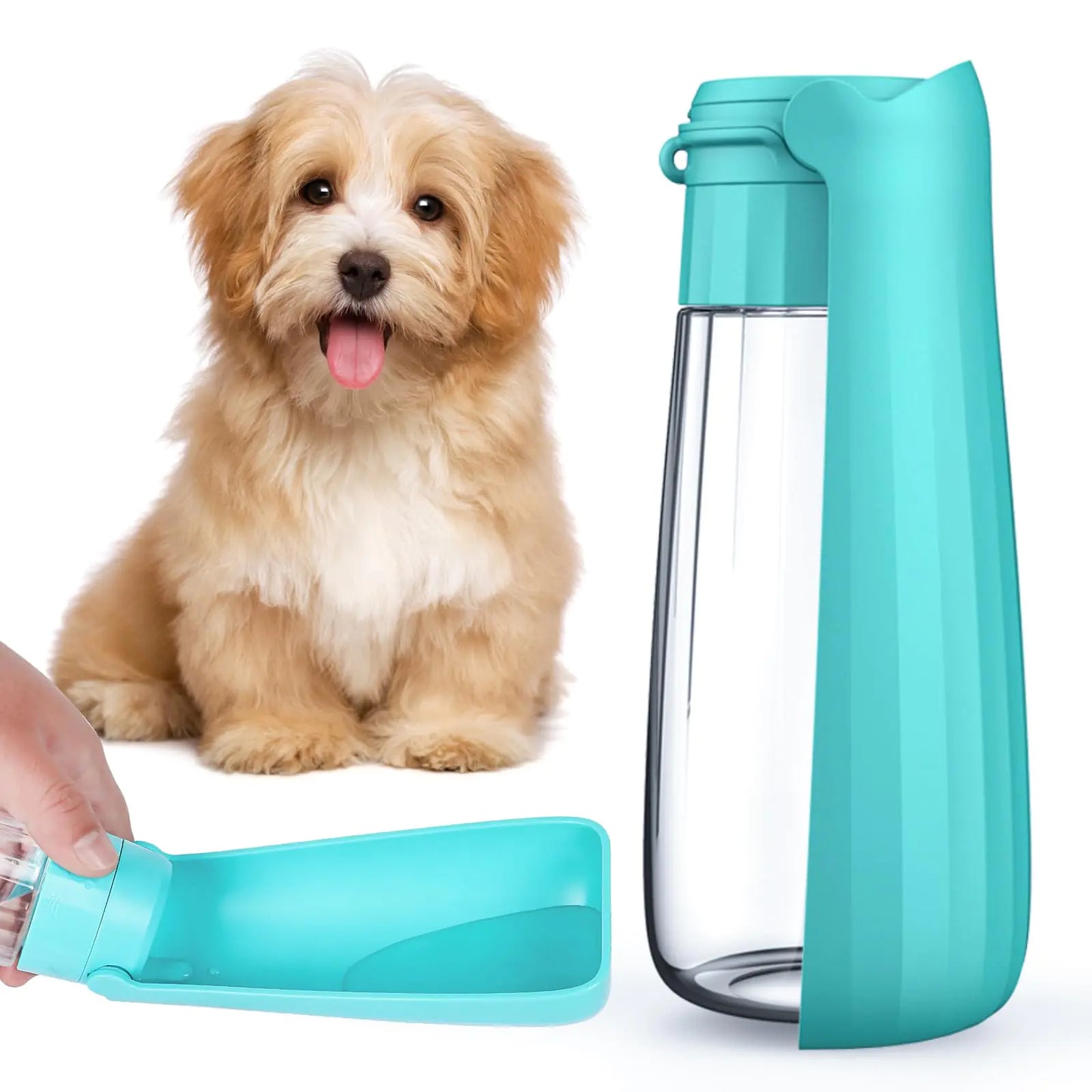 Foldable Dog Water Bottle Portable Pet Water Dispenser Leak Proof and Lightweight Water Bottle Travel Water Bowl for Pets Drinking Feeder for Pets Outdoors Dog Walking Accessories (19OZTeal)