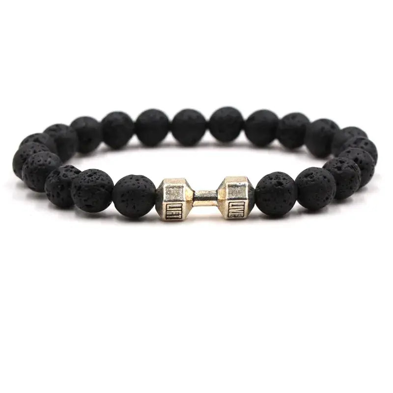 Black Volcanic Lava Stone Dumbbell Bracelet