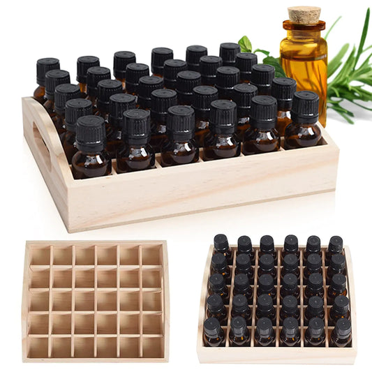 VolksRose 30 Slots Wooden Essential Oil Storage Box Essential Oil Storage Organizer Fits 5-15 ml Essential Oil Holder Oil Bottle Storage for Travel Presentation Perfume Nail Polish Collection