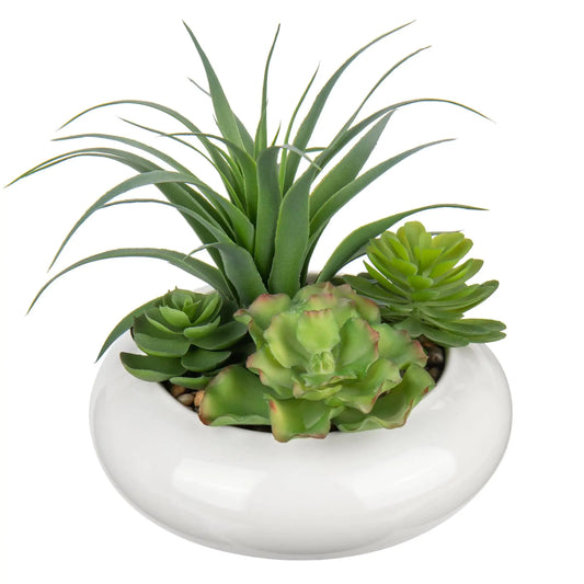 Large Artificial Succulents Plants Faux Succulents in Pots Fake Succulent Arrangement Potted Plants with White Ceramic Pot for Office Desk Bathroom Shelf Living Room Indoor & Outdoor Home Decor