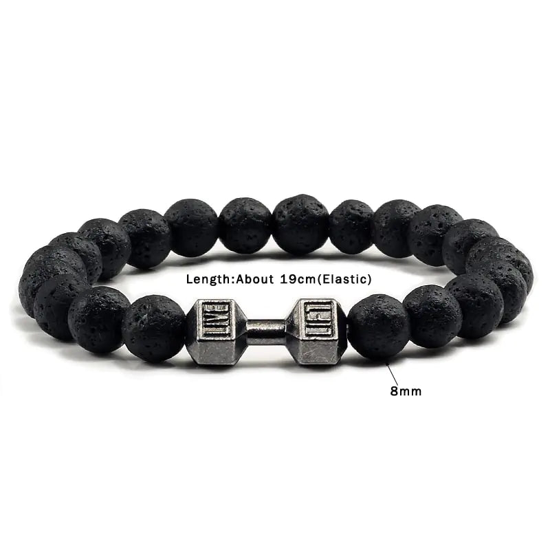 Natural Black Lava Stone Dumbbells Bracelet