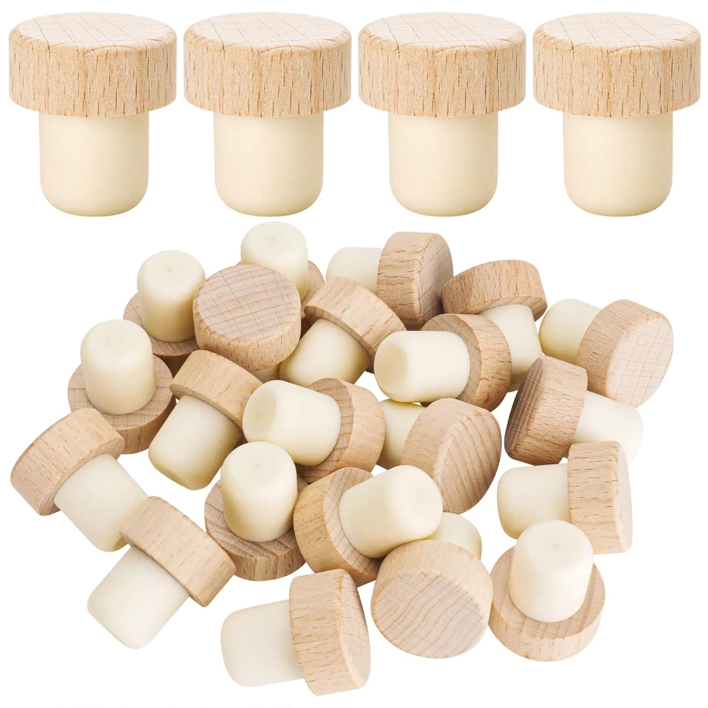 24 Pieces Wine Bottle Corks T-Shape Stopper Cork Wine Cork Stoppers Wooden Stoppers Reusable Wine Corks Sealing Plug Bottle Stopper for Beer Bottles Craft Homemade Wine