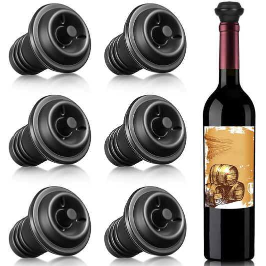 Honoson Wine Stopper Resealable Wine Pump Vacuum Stoppers Vacuum Wine Stopper Silicone Wine Saver Stoppers Practical Wine Saver Stoppers for Kitchen Supplies Wine Bottle Tools (Black6 Pieces)