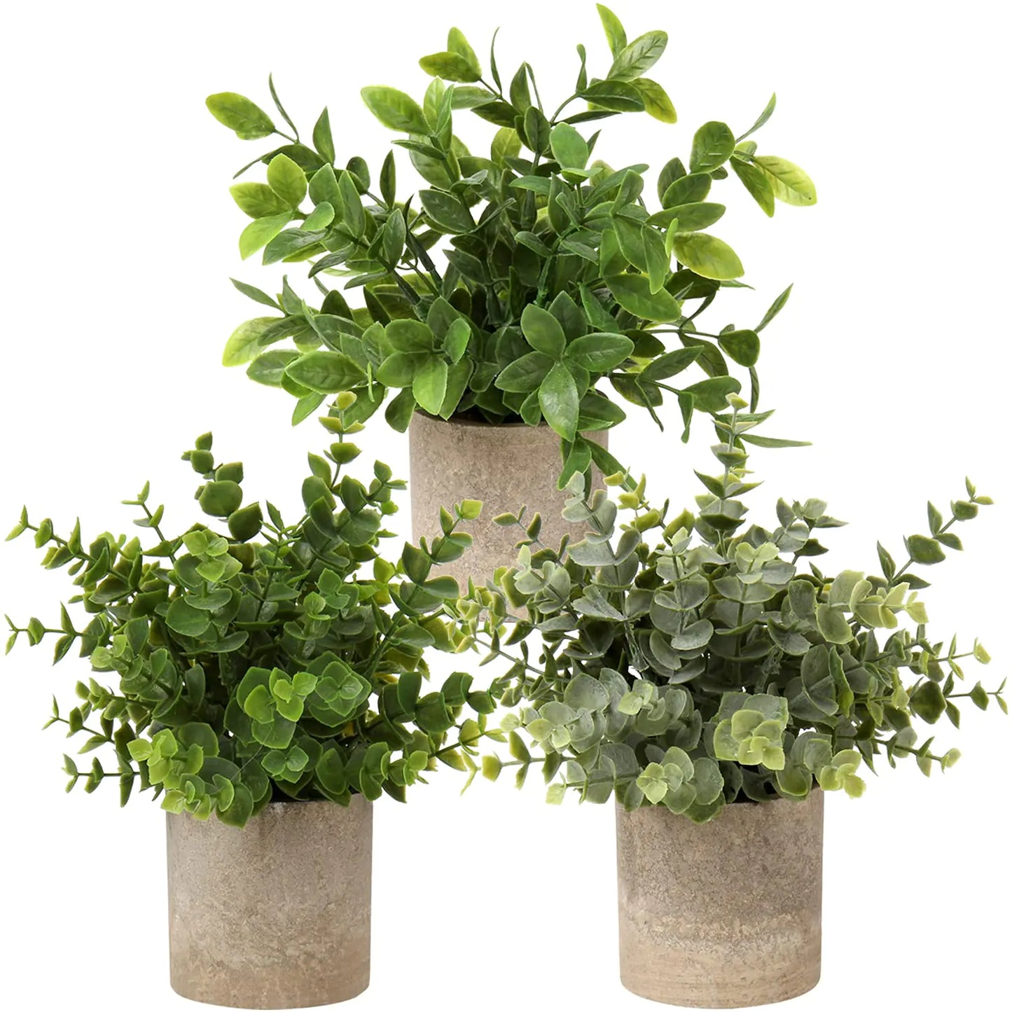 Briful Artificial Potted Plants Set of 3 Small Faux Plant Eucalyptus Mini Fake Plant Decor for Home Table Office Room Desk Bathroom Shelf Kitchen Rustic Farmhouse Mantel Decoration