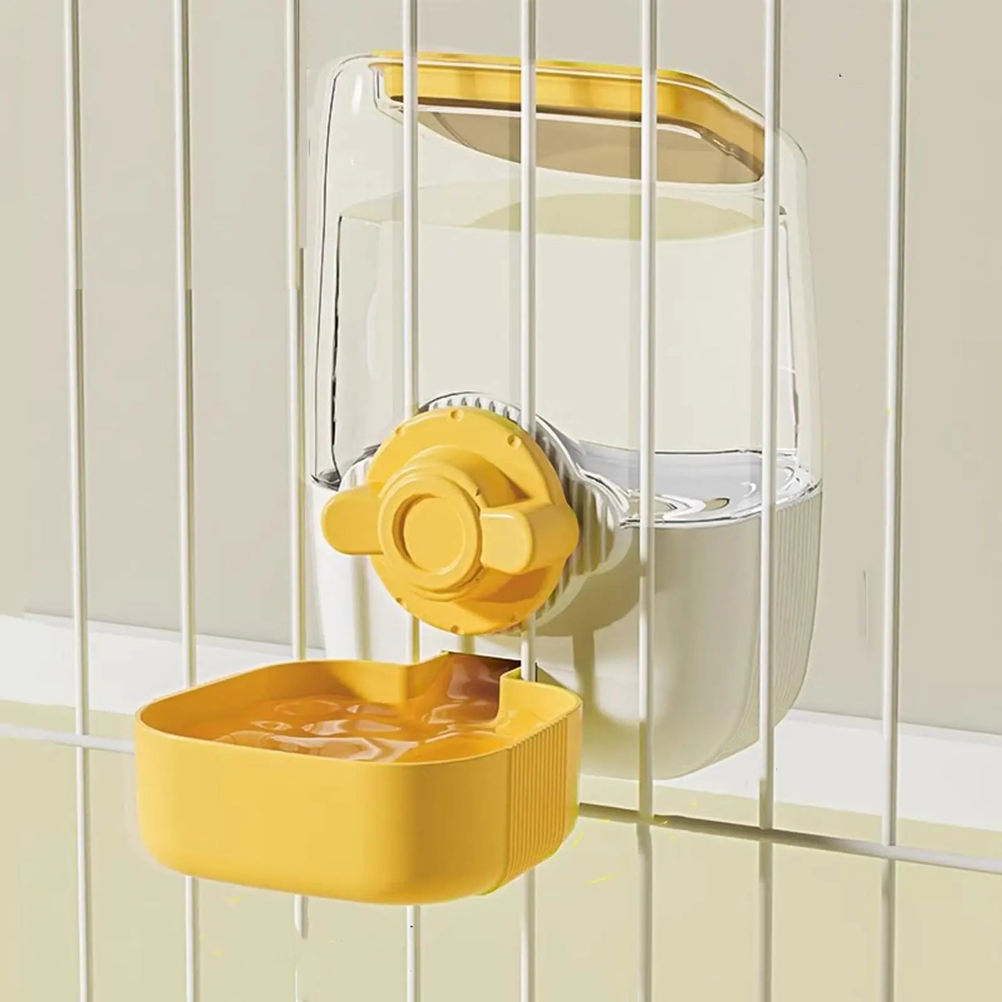 Pet Hanging Automatic Feeders Drinking Bowls 33oz Siphon Water Feeder No Drip Water Set Cage Pet Feeding Bowls Dispenser for Cats Dogs Puppy Rabbit Hamsters Chinchilla Hedgehog(Yellow-white-water)