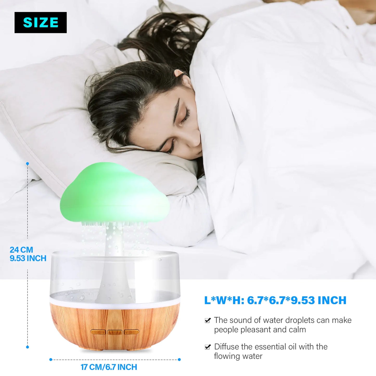 Weljoy Zen Rain Cloud Night Light Aromatherapy Essential Oil Diffuser