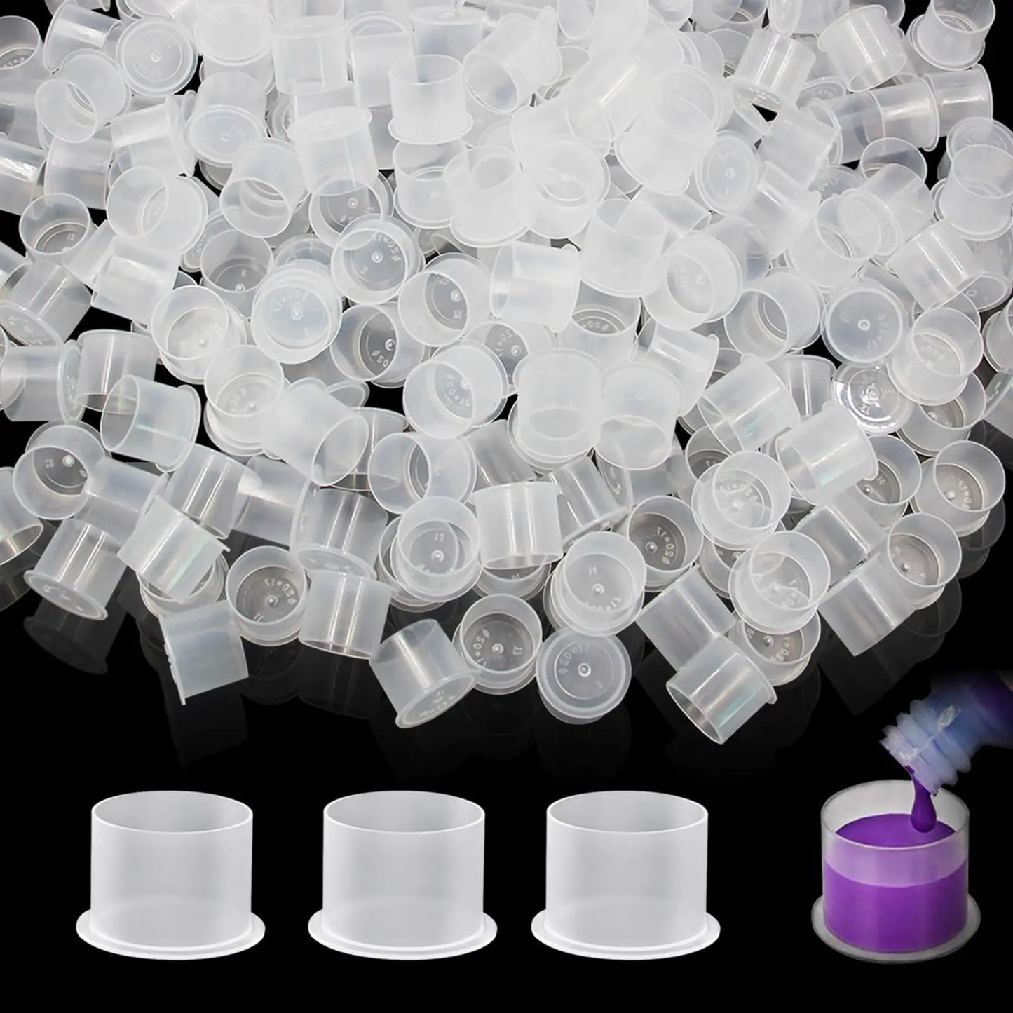 Tattoo Ink Caps - Narkysus 500Pcs Small Ink Caps Disposable Tattoo Ink Cups with Base #11mm Clear Plastic Pigment Tattoo Caps Container Ink Cups for Tattoo Ink Tattoo Supplies