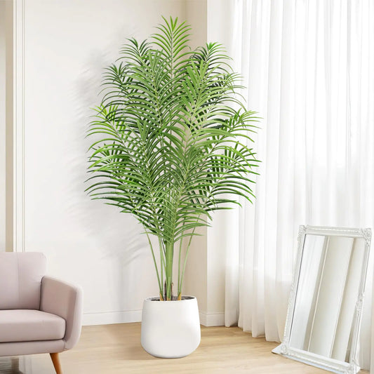 Keeplush Artificial Palm Tree 5.5ft Tall Fake Palm Tree Indoor Decor with 15 Trunks and Real Bark Design Faux Tropical Areca Palm Silk Floor Plant in Pot for Home Office Living Room Bedroom Decor 1pcs