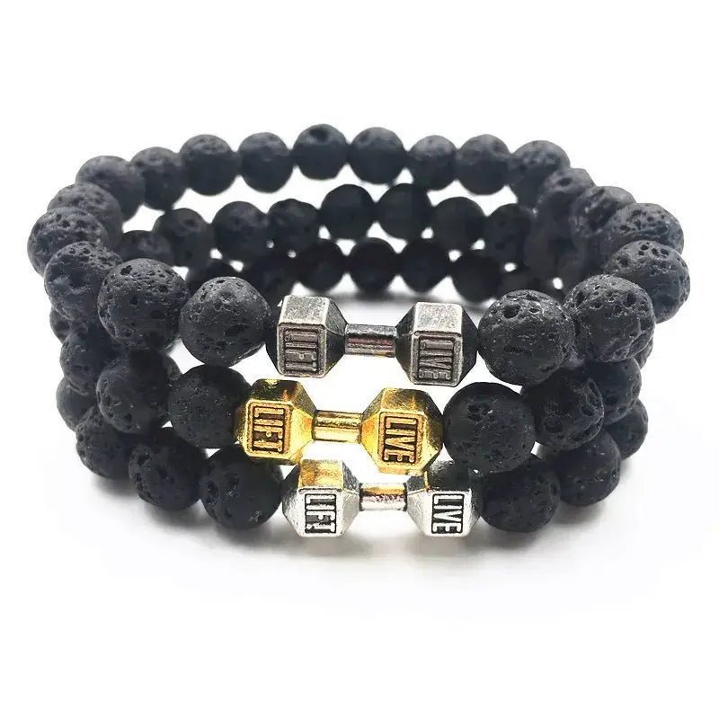 Black Volcanic Lava Stone Dumbbell Bracelet