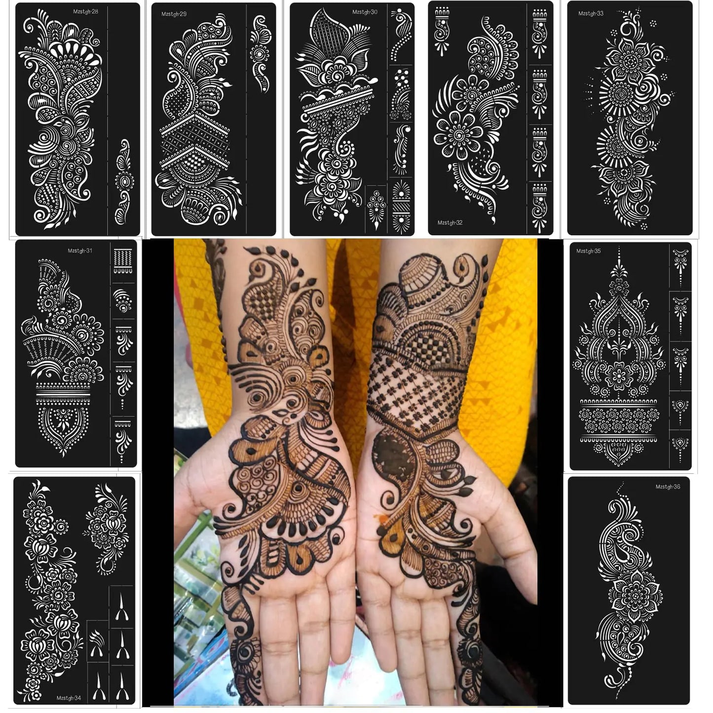 Henna Stencils 9 Sheet Henna Tattoo Kit Reusable Henna Stickers for Hand Forearm Indian Arabian Self Adhesive Tattoo Templates