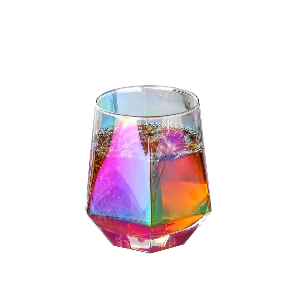 YUHANOER Wine Glass Set Of 1(10Oz) Diamond Stemless Wine Glasses - Iridescent Glassware Crystal Whiskey Tumblers Perfect for a Glass of Wine or on the Rocks Beverage or Juice Glass. (1pcs Not gold)