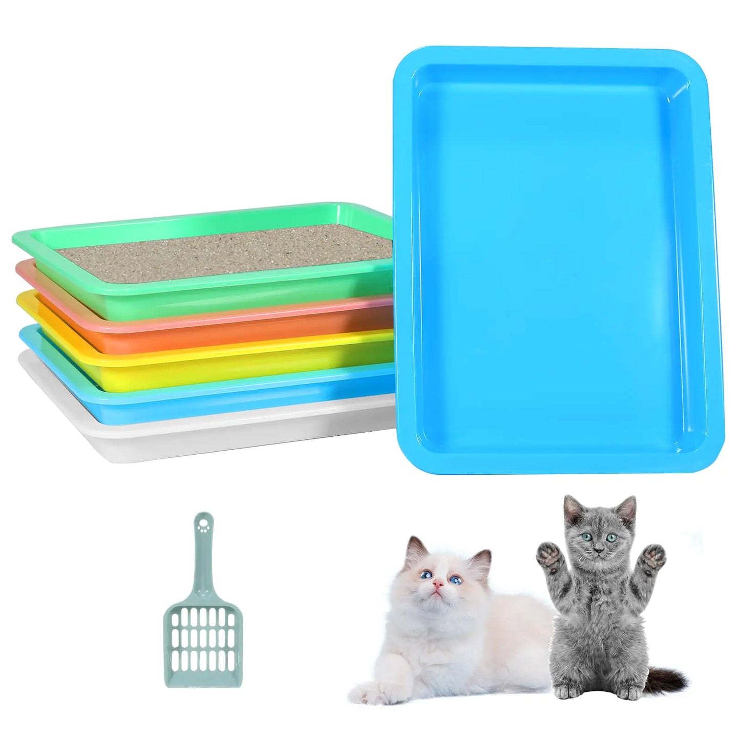 6 Pcs Kitten Litter Box Low Entry Litter Box with Scooper Portable Litter Box Shallow Litter Pan Open Travel Kitten Boxes for Small Cat Hamster Rabbit 6 Colors