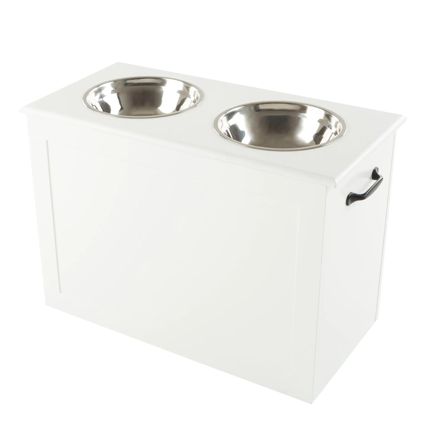 Elevated Dog Bowls with Storage - 16-Inch-Tall Feeding Tray with Hidden Storage Space for Pet Supplies - 50oz Capacity Bowls by PETMAKER (White)