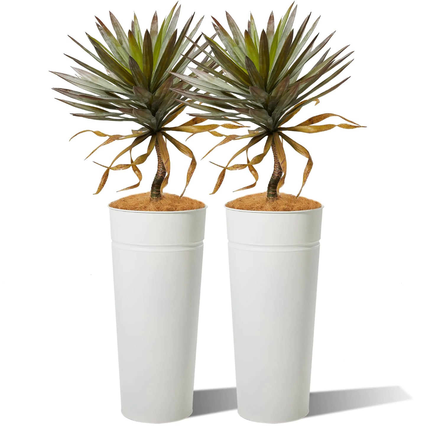 KOL 4.2FT 2-Pack Artificial Yucca Tree with Galvanized Steel White Planter 51 Realistic Tropical Dracaena Fake Faux Silk Succulent Agave Plant Home Office Living Porch Room Indoor Outdoor Decor