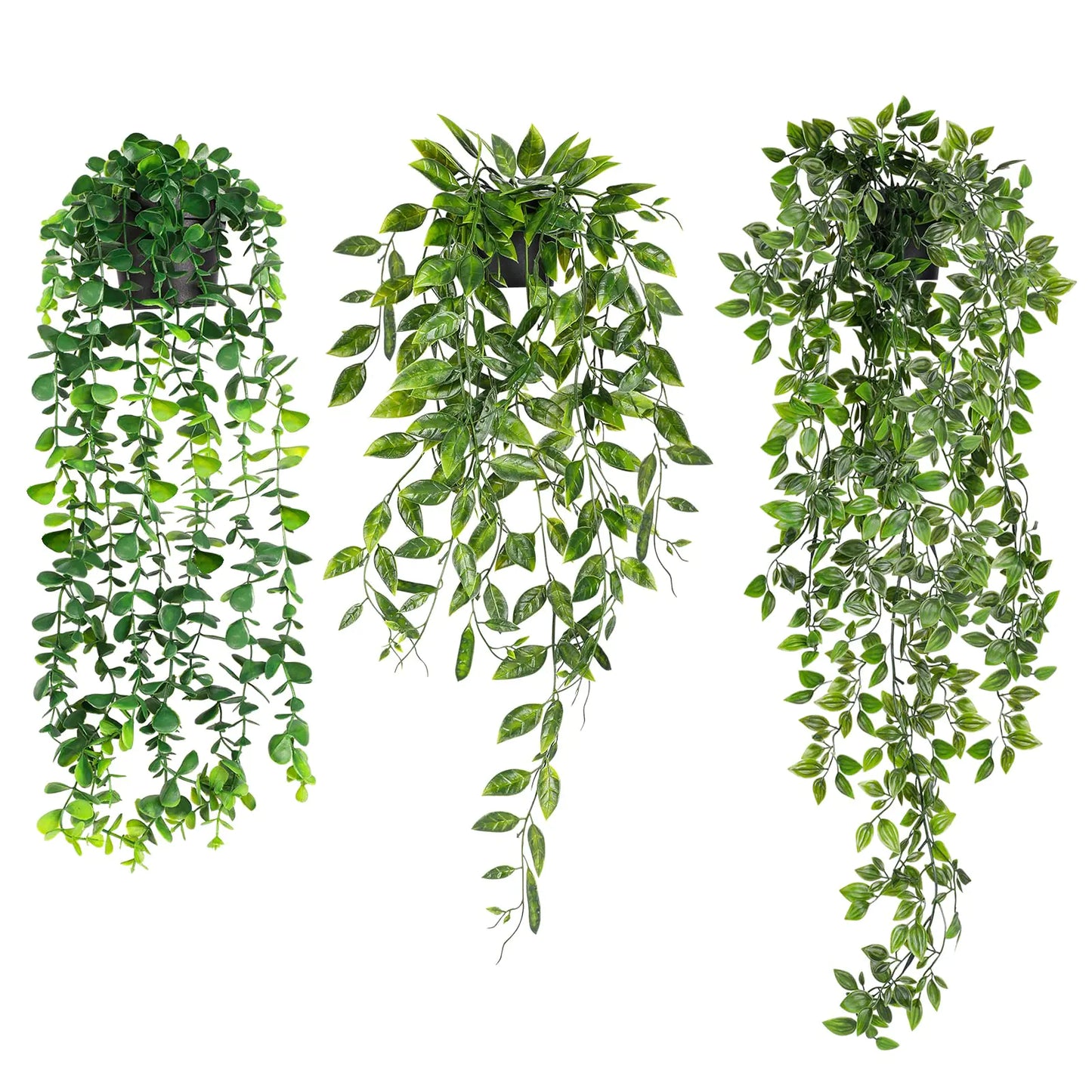 WXBOOM 3 Pack Artificial Hanging Plants Fake Potted Greenery EucalyptusArtificial Mandala Vine in Pot for Home Room Indoor Outdoor Shelf Decor