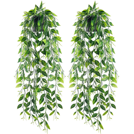 Der Rose 2 Pack Fake Hanging Plants Small Artificial Plants Faux Pea Pod Plants Indoor for Aesthetic Living Room Office Shelf Decor