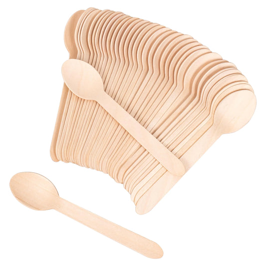 Disposable Wood Cutlery Spoons - 100 Pack Wooden Spoons DisposableBiodegradable and Earth Friendly 6.3 Inch Length Wood Spoons