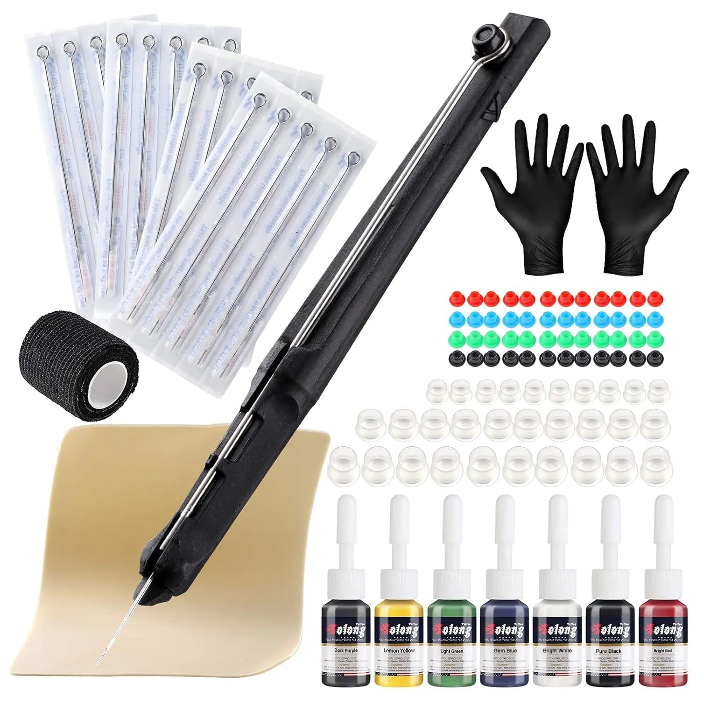 Solong Professional Tattoo Hand Poke and Stick Tattoo Kit DIY Tattoo Poke Pen Set with Tattoo Supply Ink Gloves 20PCS Tattoo Needles Tattoo Supplies GK803TI302-1-US