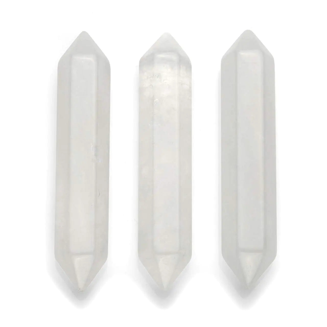 CrystalTears 3pcs Clear Quartz Healing Crystal Wands Hexagonal Double Terminated Crystal Points Prism Bar Polished Tumbled Stone Chakra Meditation Therapy Home Decor