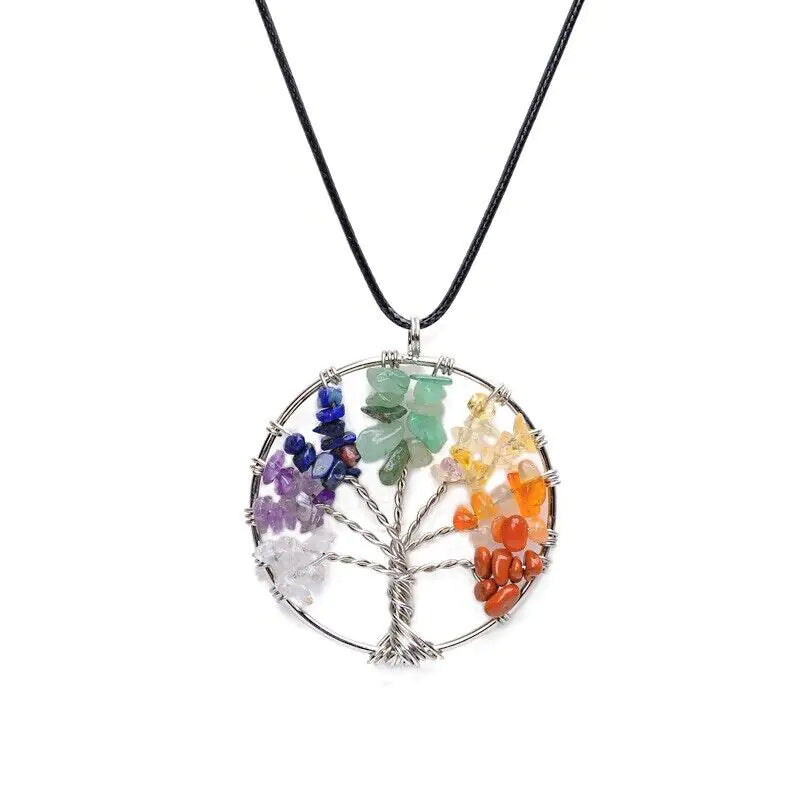 Tree of Life Pendant Necklace 7 Chakra Natural Gemstone Crystal Stones Healing