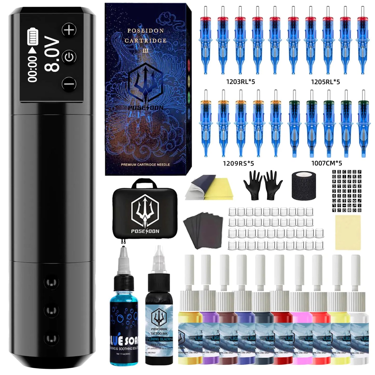 Tattoo Pen kit Tattoo Kit with 20 PCS Tattoo Cartridge Machine Tattoo Pen with 1500mAh Capacity Wireless Power Tattoo kit with Japan Coreless Motor Digital Display for Tattoo Equipment Supply（125）