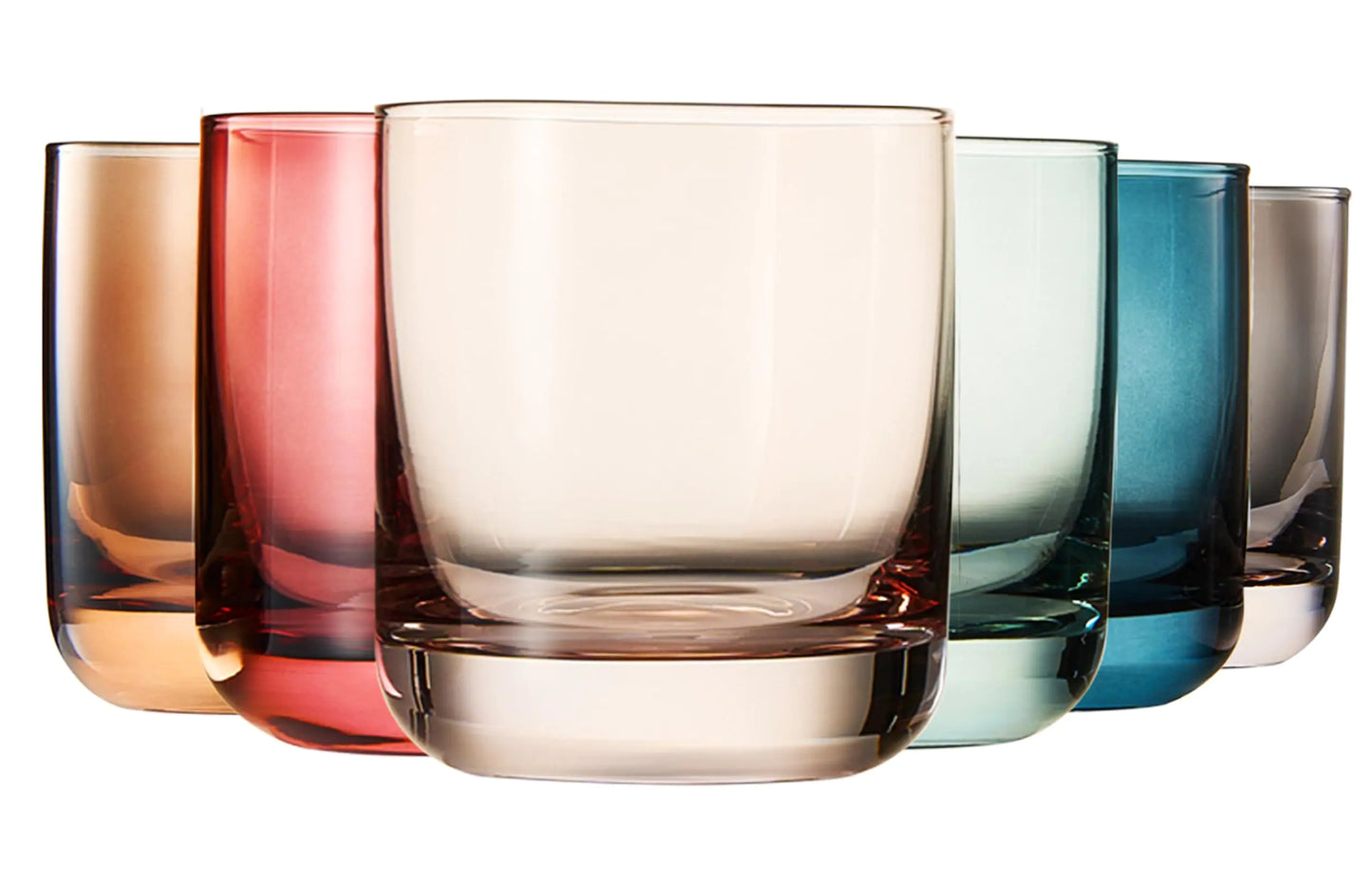 Khen Colored Old-Fashioned Drinking Glasses | Set of 6 | Large 9.6oz Art Deco Stemmed Muted Martini Classic Whiskey Champagne Cocktail Margarita Martini Wine Glass Gift Idea Muted Pastel Colors