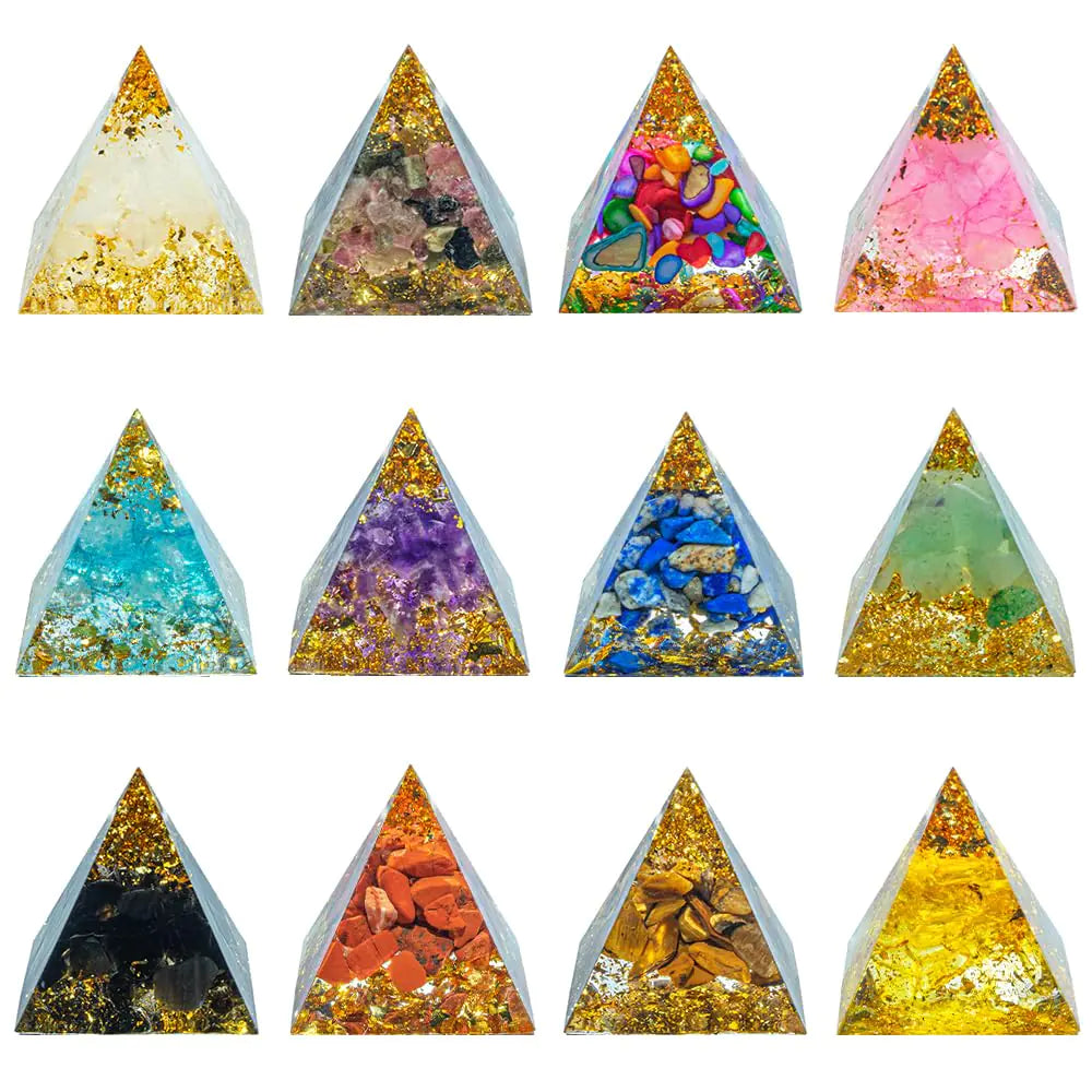 Mini Natural Crystal Pyramid Energy Generator Quartz Amethyst Reiki Healing Crystal Chakra Resin Pyramid Meditation Tool Home Decor (7PCS)