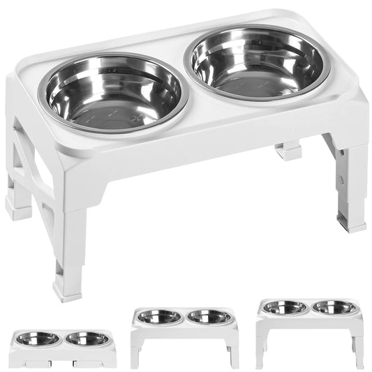 Hubulk Elevated Dog Bowls with 2 Stainless Steel Dog Food & Water Raised Bowls with No Spill Edge Non-Slip Stand Adjusts to 3 Heights(2.75" 6.0" 7.5") for Small Medium Dogs and Pet