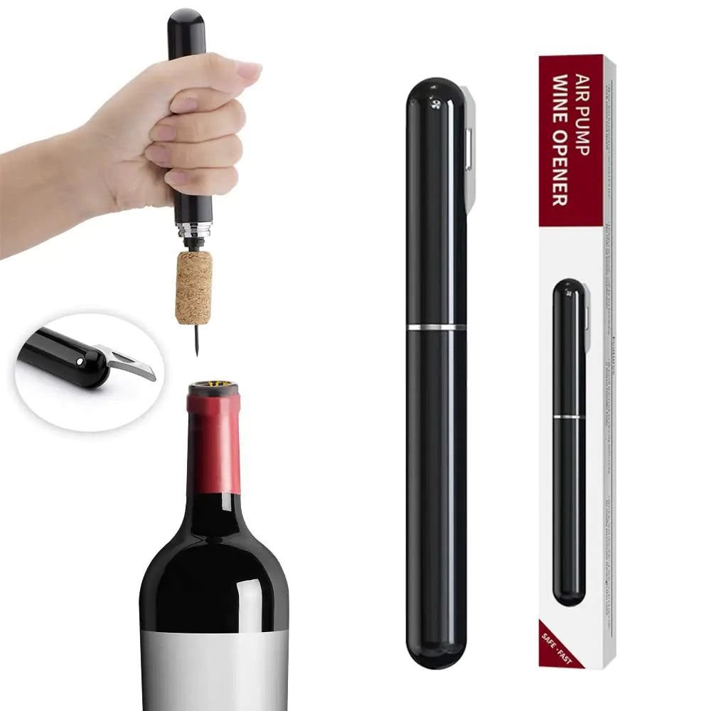 Wine Bottle Opener IPEROT Air Pressure Wine Corkscrew With Cutting Wine Bottle Foil Knife Effortlessly Open Wine Bottles Without Damaging Corks Easy-to-Use(Black)