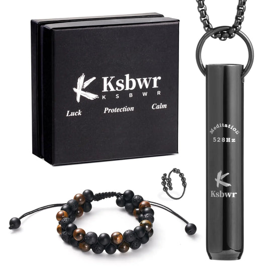 528Hz Meditation Breathing Necklace - Love Frequency Anxiety Stress Relief Paired with Obsidian & Decompression Ring Mindful Meditation Breathwork Relaxing Calm and Stress Reduction Anti-Anxiety Solution for Adults