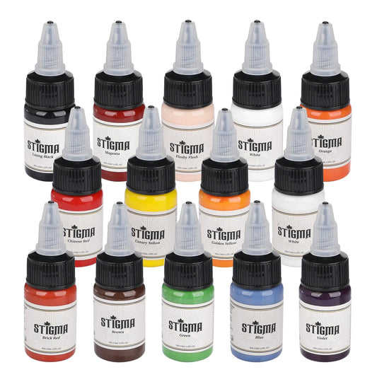 STIGMA Classical 14Pcs Tattoo Ink Color Set Tattoo Colors Ink Set 1/2 OZ(15ml) per Bottle Tattoo Pigments Colors for Tattoo Supply TI4503-15-14