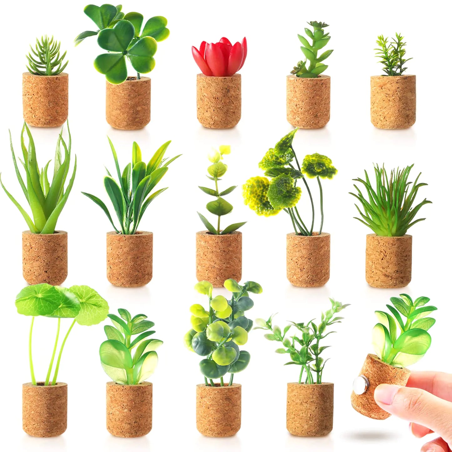 JUSTDOLIFE Plant Fridge Magnets-Mini Succulent Artificial Plants Refrigerator Magnets Potted Magnet Stickers Cute for Magnet Boards Fridge Home Office Decor