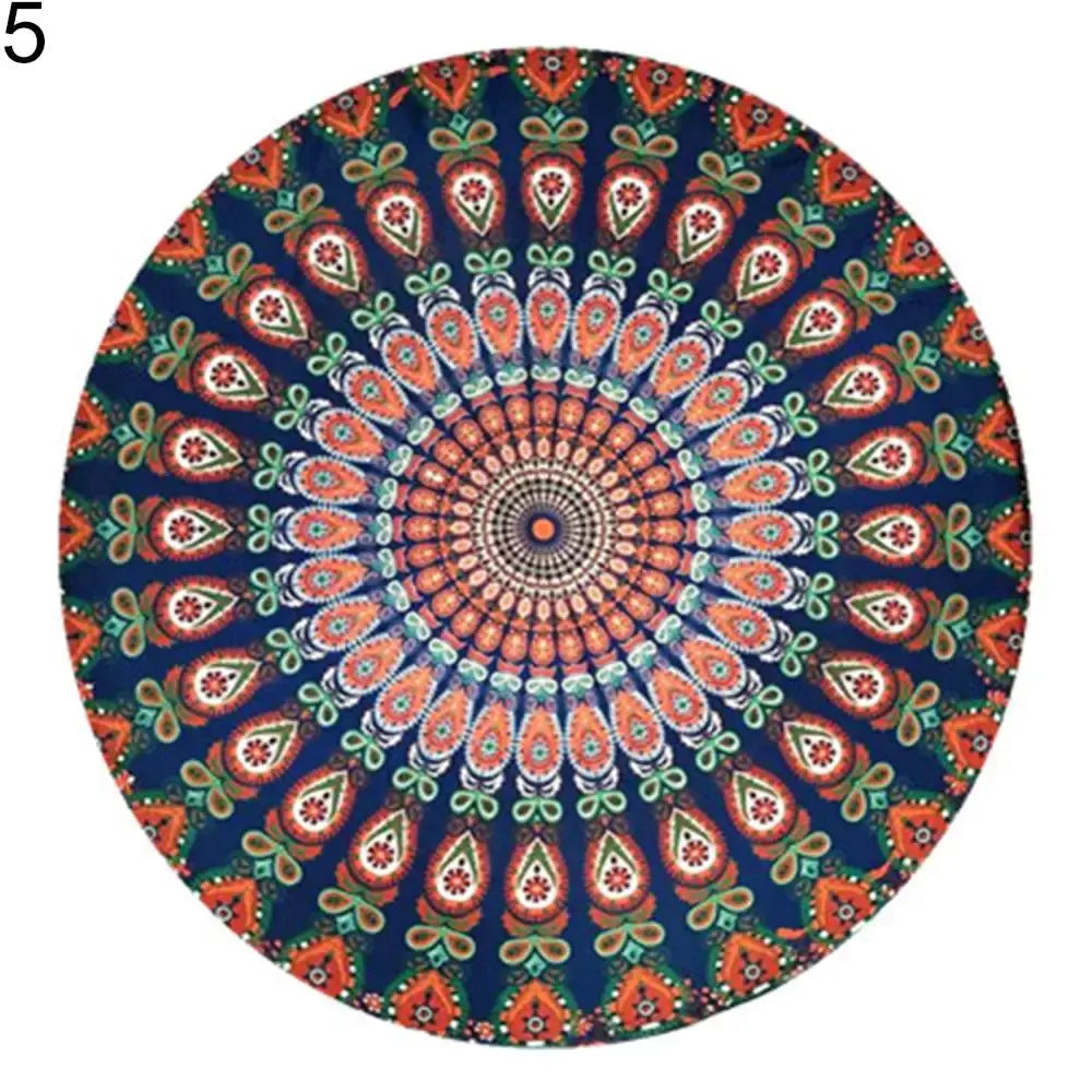 Mandala Elephant Round Tapestry