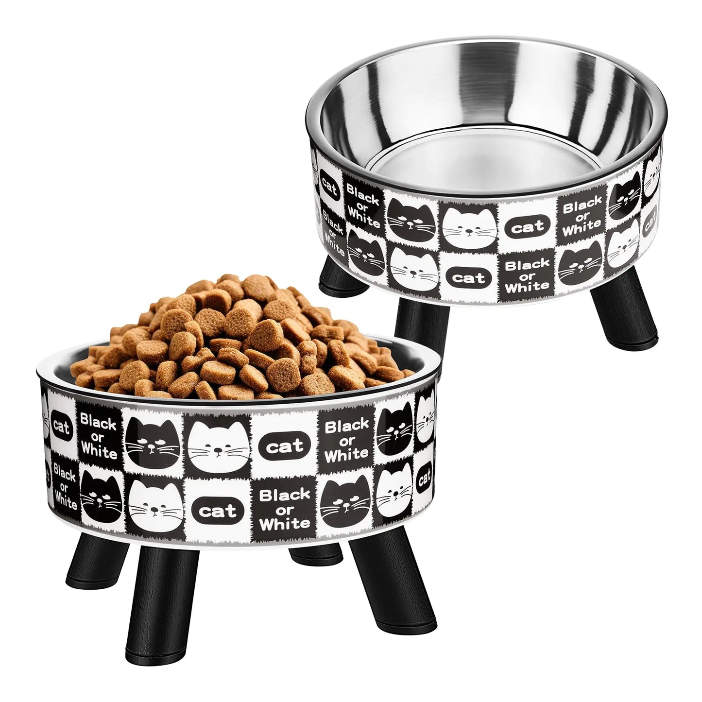 PIVOTWING Elevated Cat Food Bowls 2PCS Raised Cat Bowl with Stand Stainless Steel Anti Vomiting Non-Slip Pet Feeding Bowls and Dishes Suitable for Cats Kitten Puppies and Small Dogs Black