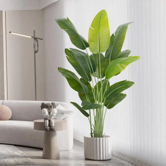 ZEEOZE Artificial Bird of Paradise Plant 6.5Ft Tall Fake Tropical Palm Tree Large Fake Plants with 15 Silk Banana Leaves Faux Plant Indoor Decor Trees White Pot for Home Bedroom Living Room Office