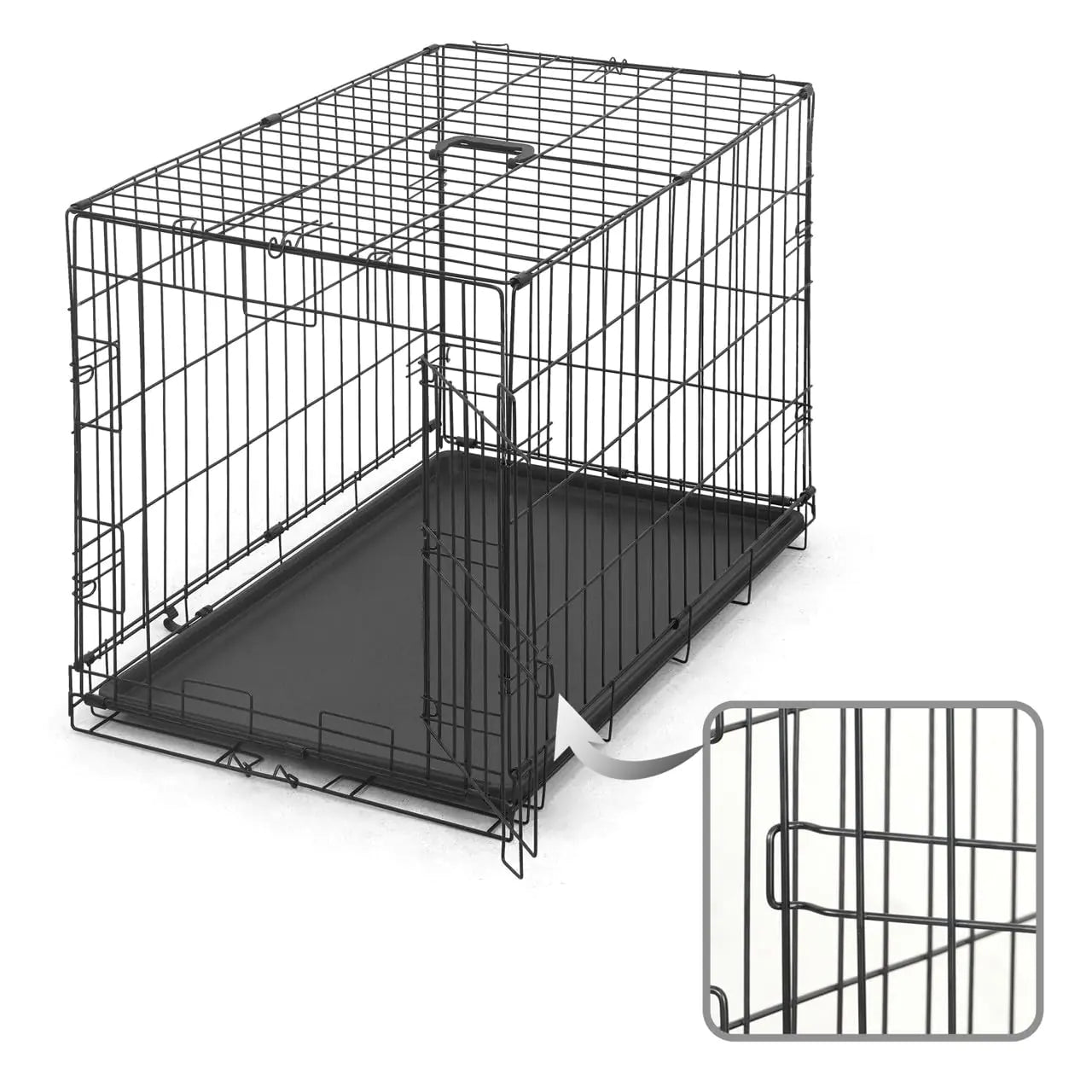 CAPHAUS Foldable Dog Crate Wire Metal Dog Kennel w/Divider Panel Leak-Proof Pan & Protecting Feet Single & Double Door Small Medium & Large Dog Crate Indoor Wire Dog Cage 30” w/Easy-Flick Lock