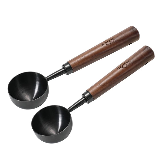 Gonzone Vintage Coffee Measuring Spoon - 304 Stainless Steel Coffee Scoop，10g Capacity Walnut Handle - Perfect for Coffee Tea and More (Gunmetal (2 pcs))