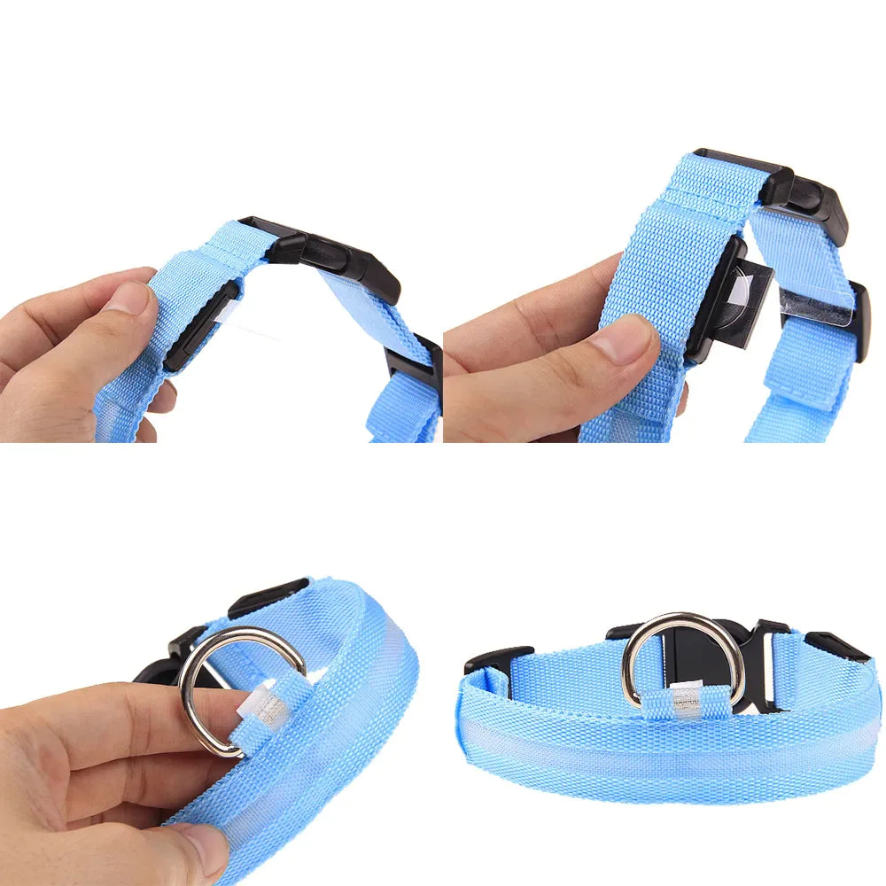 LED Adjustable Dog Collar Blinking Flashing Light Up Glow Pets Safety Waterproof