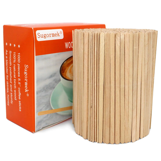 Sugormek1000PCS 5.5 IN Wooden Coffee Stirrers A+Level Smooth Rounded Edges Disposable Coffee Stir Stick Wooden Stir Stick for Coffee Cocktail Coffee Bar Accessories DIY Craft Design