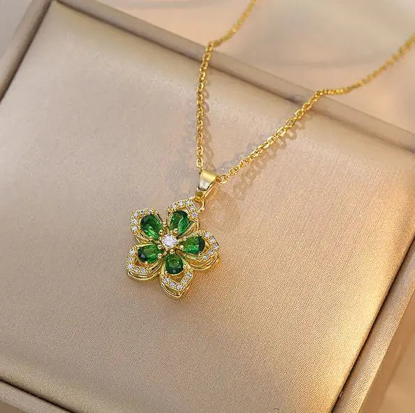 Women's Rotating Zircon Flower Necklace