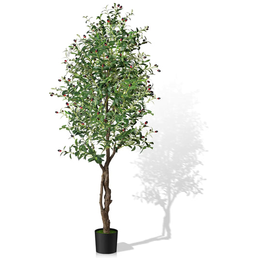 Artificial Olive Tree Tall Faux Silk Plant Artificial Tree in Indoor Potted Oliver Branch Leaves and Fruits (7ft 84in)