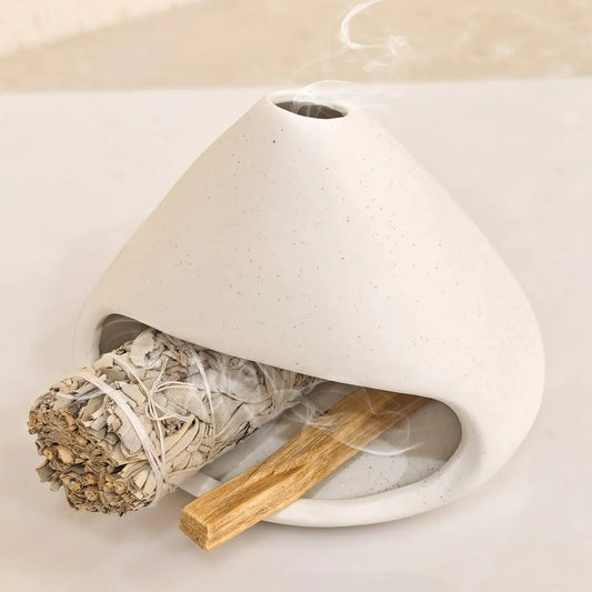 Yawlsow Palo Santo Holder Burner Charcoal Bakhoor Incense BurnerSmudge BowlSage HolderAsh Catcher for Meditation Zen Decor (White)