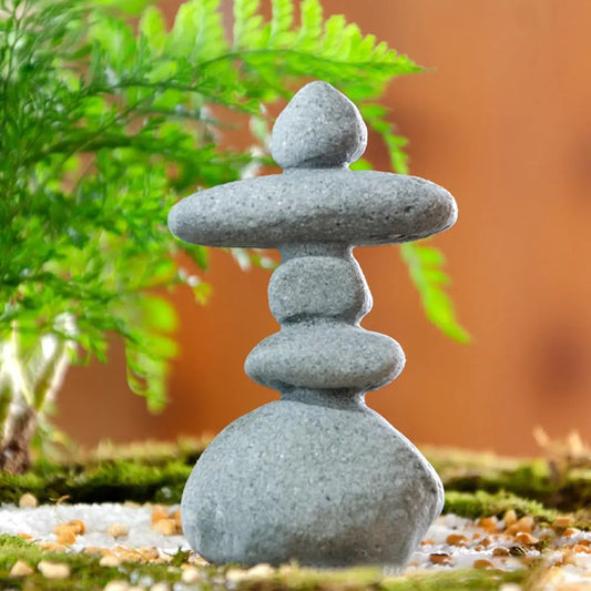 FADECOR 5-Stone Mini Stacked Zen Rock Stone DecorHandmade Rocks Statues Japanese Garden Decor Fish Tank Aquarium DecorationsMicro Landscape Decor (5-Stone)