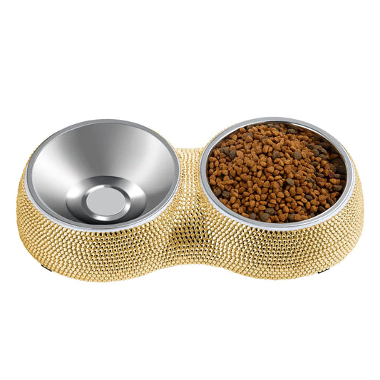 eing Dog Bowls Double Dog Water and Food Bowls Stainless Steel Bowls with Non-Slip Resin Station and Bling Rhinestones Pet Feeder Bowls for Puppy Medium Dogs Cats Puppy PetsGold