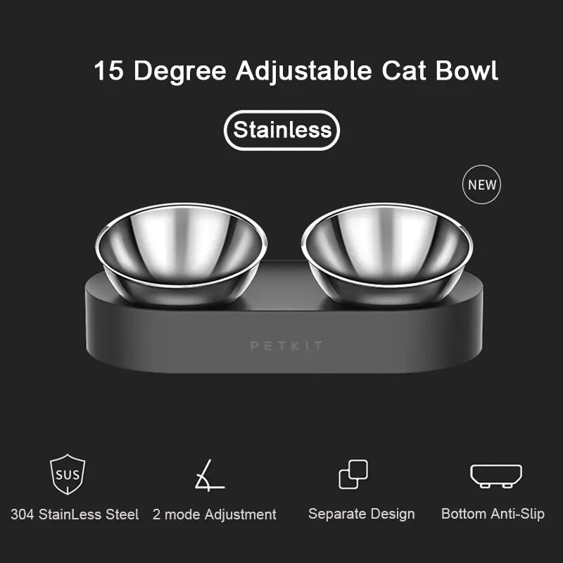 PetKit Stainless Steel Pet Adjustable Double Feeder Bowls