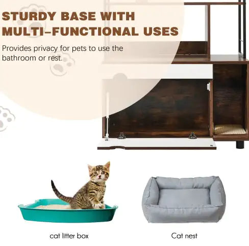 Cat Litter Box Enclosure With Shelves,Hidden Litter Box With Scratching Posts, Litter Box Furniture ,Wooden Cat Tree