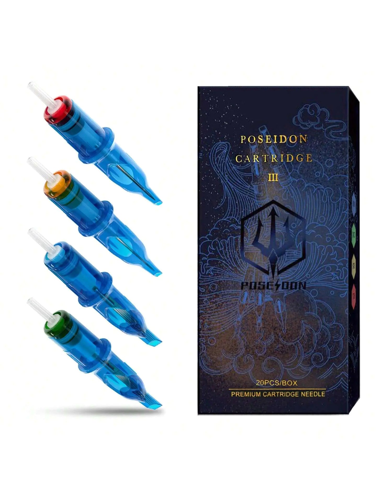 POSEIDON Tattoo Cartridges Needles 20PCS Tattoo Needles with Membrane Safety Cartridges Disposable # 12 Standard Round Shader Tattoo Needle for Tattoo Pen(1207RS)